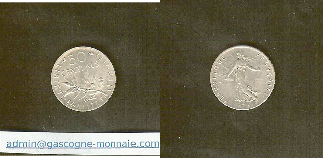 50 centimes Semeuse 1908 AU+/Unc